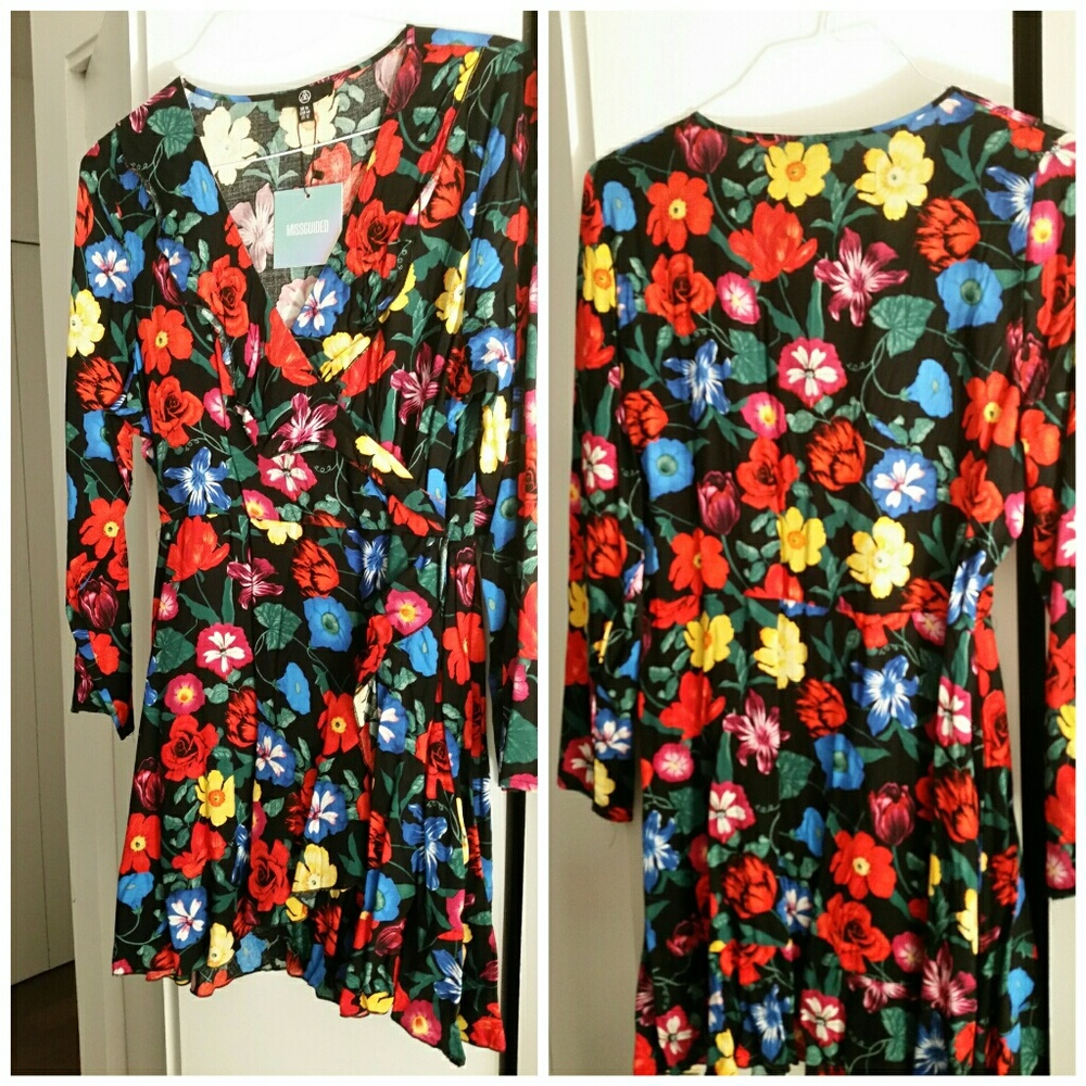 Missguided Floral Tea Wrap Dress